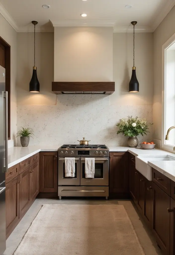 30 Trendy Two Color Kitchen Cabinets for Modern Homes - 13. Creamy Beige and Dark Walnut