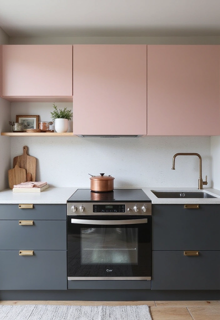 30 Trendy Two Color Kitchen Cabinets for Modern Homes - 15. Blush Pink and Charcoal