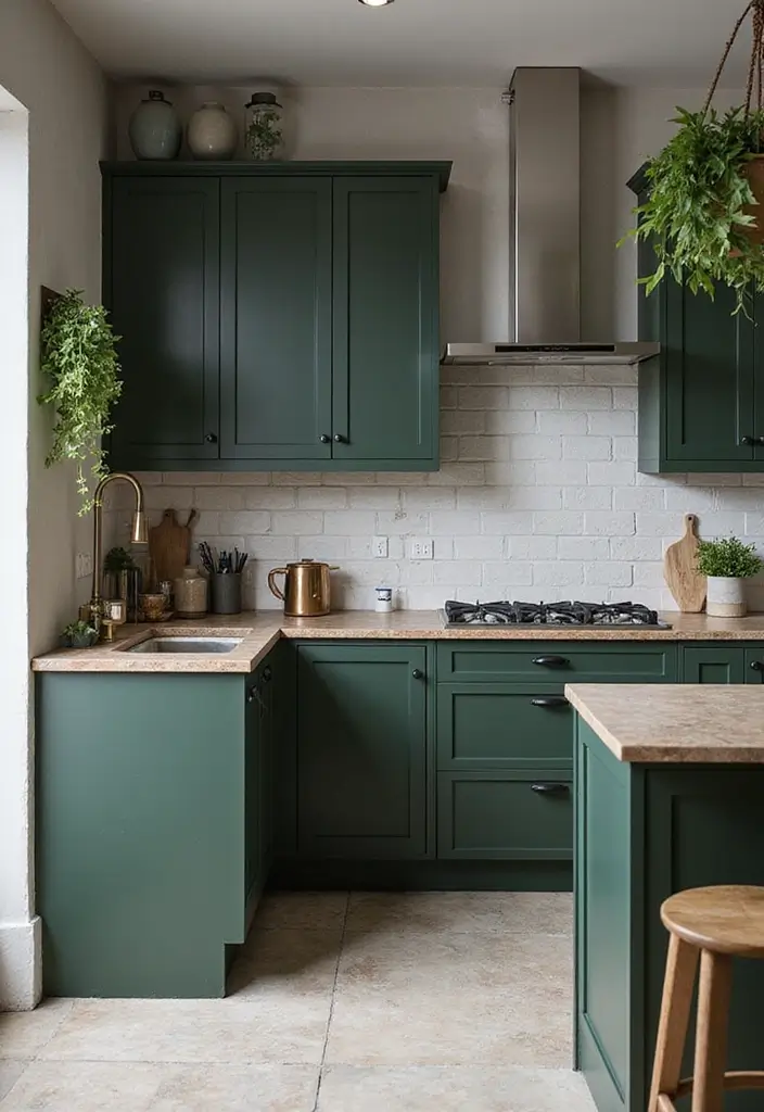 30 Trendy Two Color Kitchen Cabinets for Modern Homes - 17. Dark Green and Light Gray