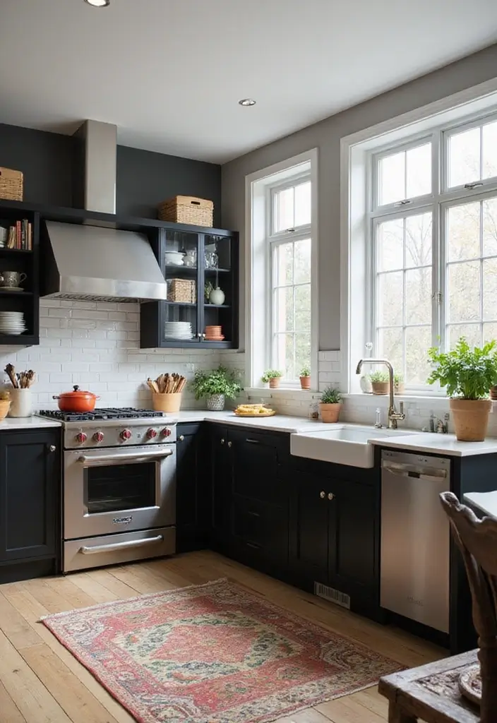 30 Trendy Two Color Kitchen Cabinets for Modern Homes - 19. Classic Black and White