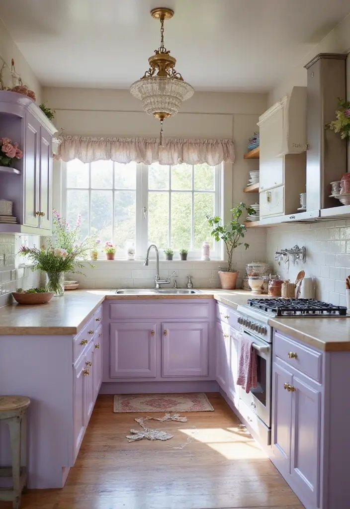 30 Trendy Two Color Kitchen Cabinets for Modern Homes - 27. Lavender and Creamy White