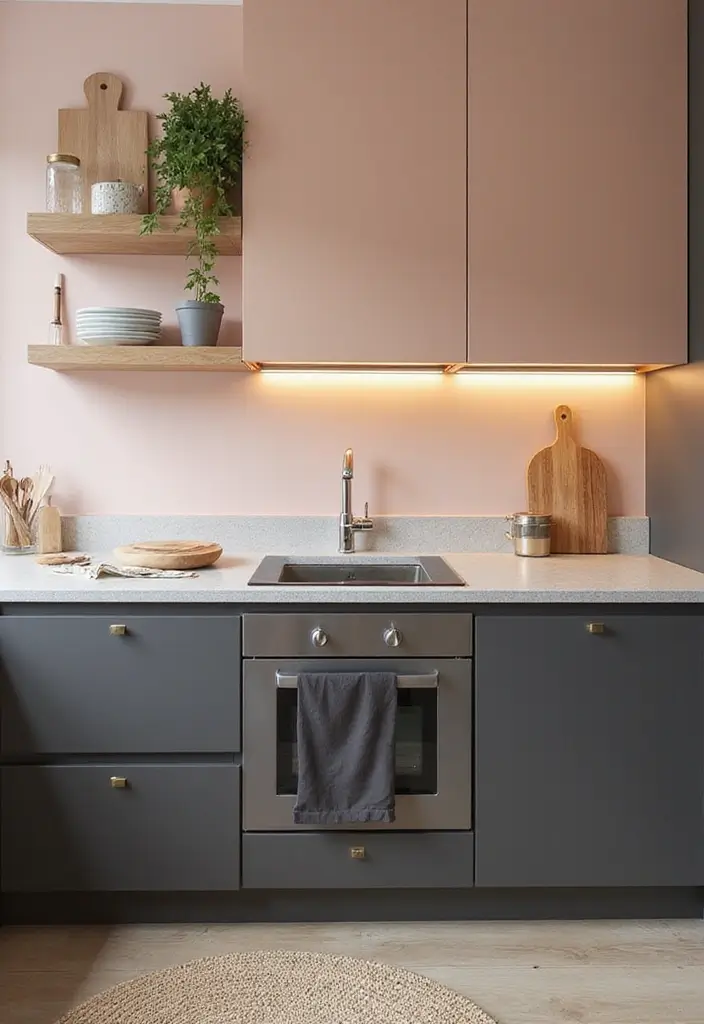 30 Trendy Two Color Kitchen Cabinets for Modern Homes - 29. Light Peach and Charcoal