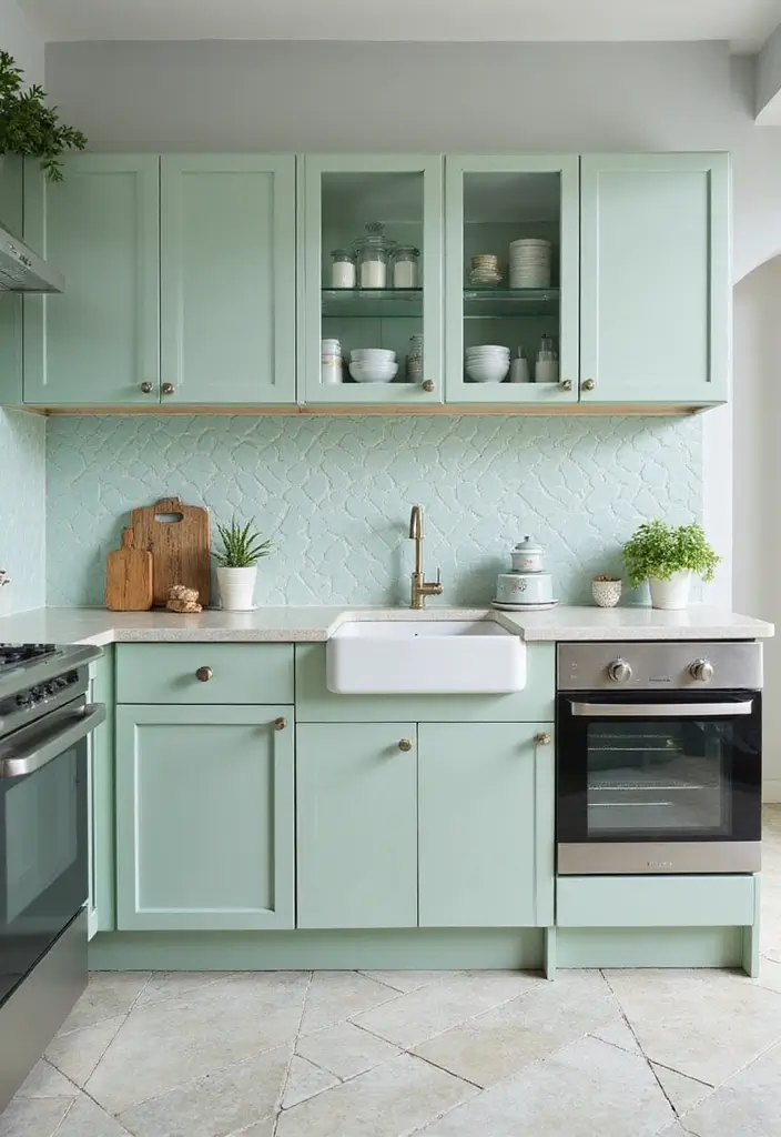 30 Trendy Two Color Kitchen Cabinets for Modern Homes - 5. Mint Green and Soft Gray