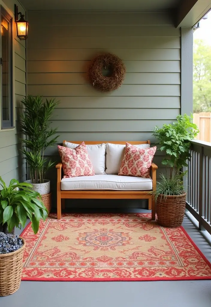 30 Small Front Porch Ideas That Maximize Every Inch - 4. Layered Rugs