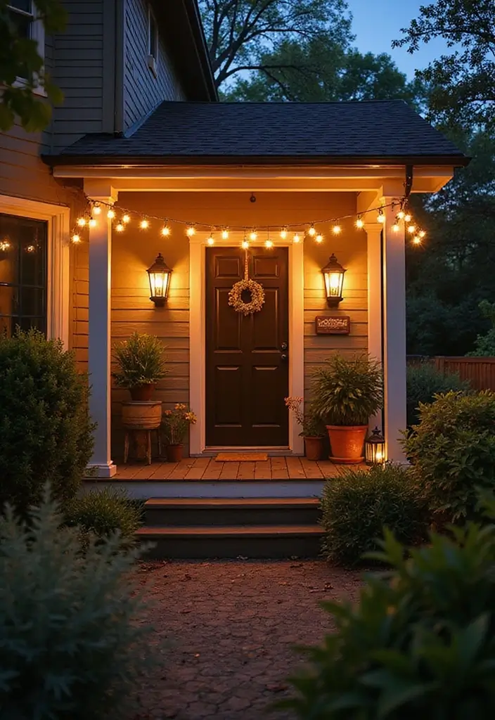 30 Small Front Porch Ideas That Maximize Every Inch - 6. Stylish Outdoor Lighting