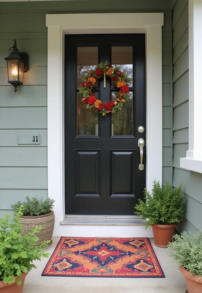 30 Small Front Porch Ideas That Maximize Every Inch - 8. Colorful Door Mat