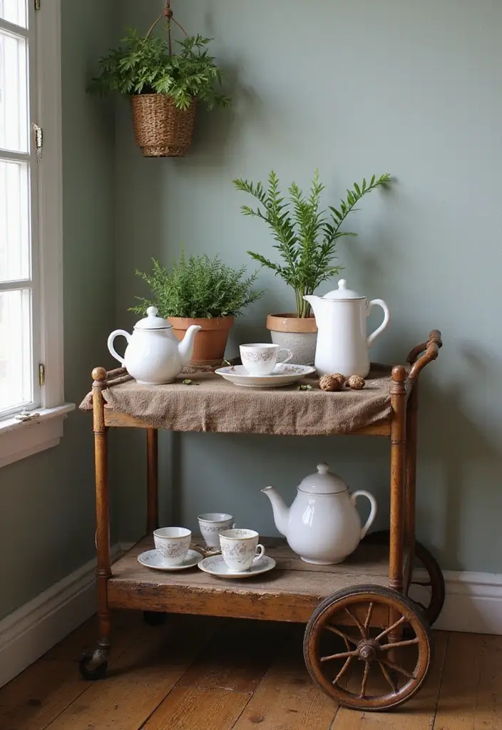 28 Dining Room Corner Ideas That Make the Most of Space - 10. Vintage Tea Cart