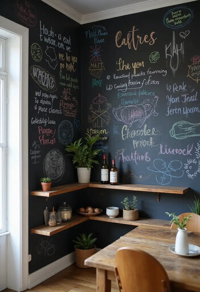 28 Dining Room Corner Ideas That Make the Most of Space - 11. Creative Chalkboard Wall