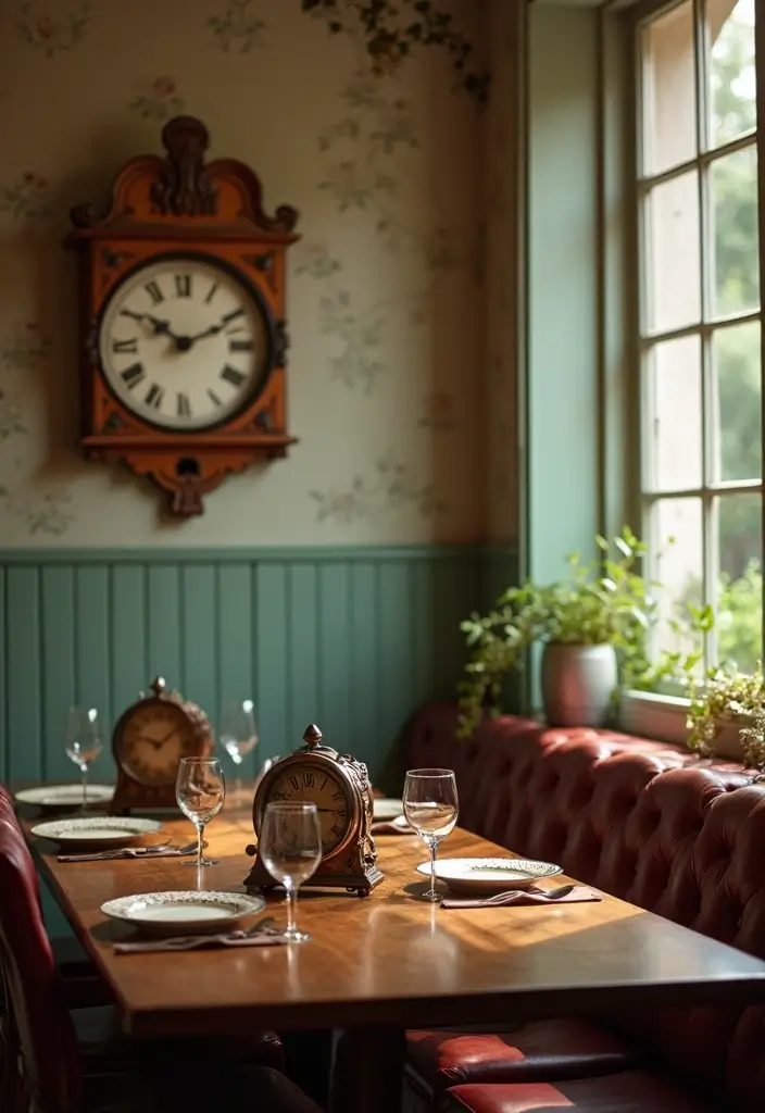 27 Vintage Dining Room Looks That Bring Back Charm - 13. Timeless Clocks as Decor