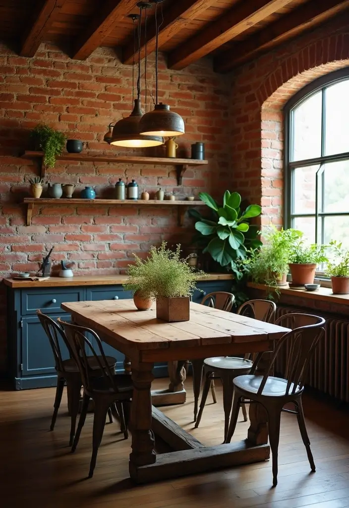27 Vintage Dining Room Looks That Bring Back Charm - 16. Rustic Elements for a Homey Feel
