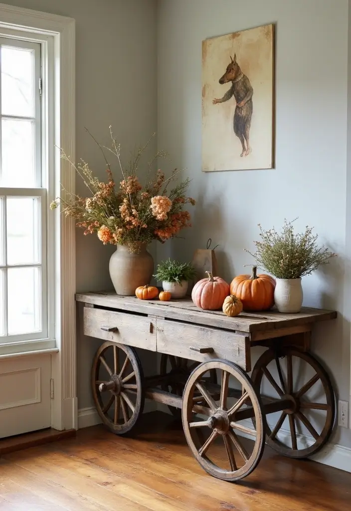 28 Dining Room Corner Ideas That Make the Most of Space - 18. Vintage Farm Cart