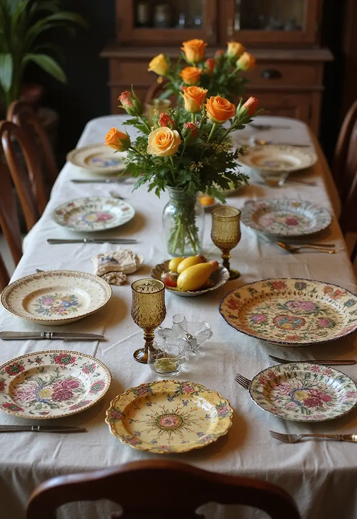 27 Vintage Dining Room Looks That Bring Back Charm - 2. Intricate Patterns for Table Settings
