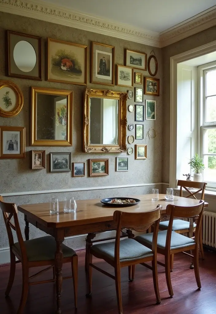 27 Vintage Dining Room Looks That Bring Back Charm - 21. Create a Gallery Wall