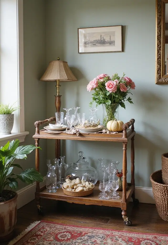 27 Vintage Dining Room Looks That Bring Back Charm - 23. Vintage Bar Carts for Entertaining