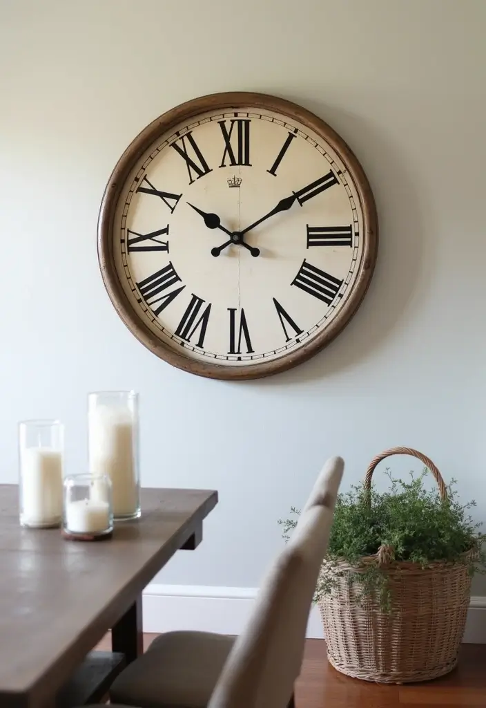 28 Dining Room Corner Ideas That Make the Most of Space - 24. Farmhouse Clock Feature
