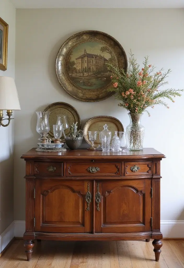 28 Dining Room Corner Ideas That Make the Most of Space - 3. Vintage Sideboard Charm
