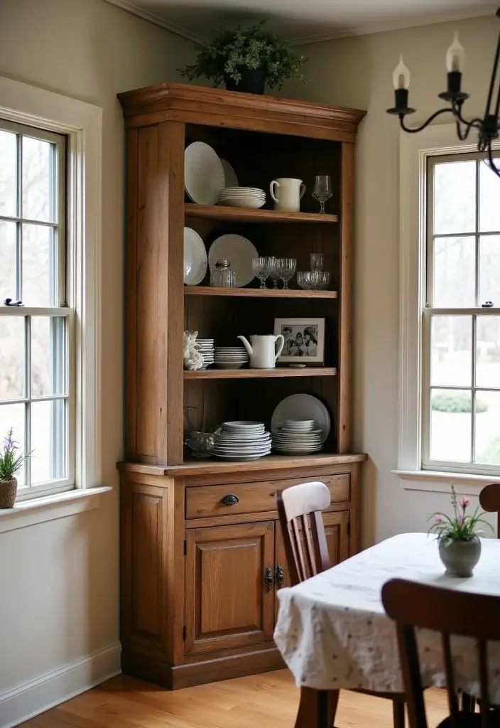 28 Dining Room Corner Ideas That Make the Most of Space - 4. Corner Hutch for Display