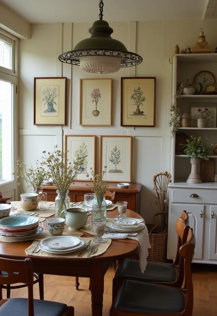 27 Vintage Dining Room Looks That Bring Back Charm - 7. Incorporating Vintage Art and Decor