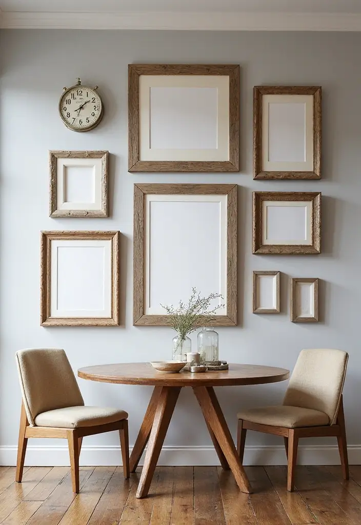 28 Dining Room Corner Ideas That Make the Most of Space - 8. Rustic Wall Art Display