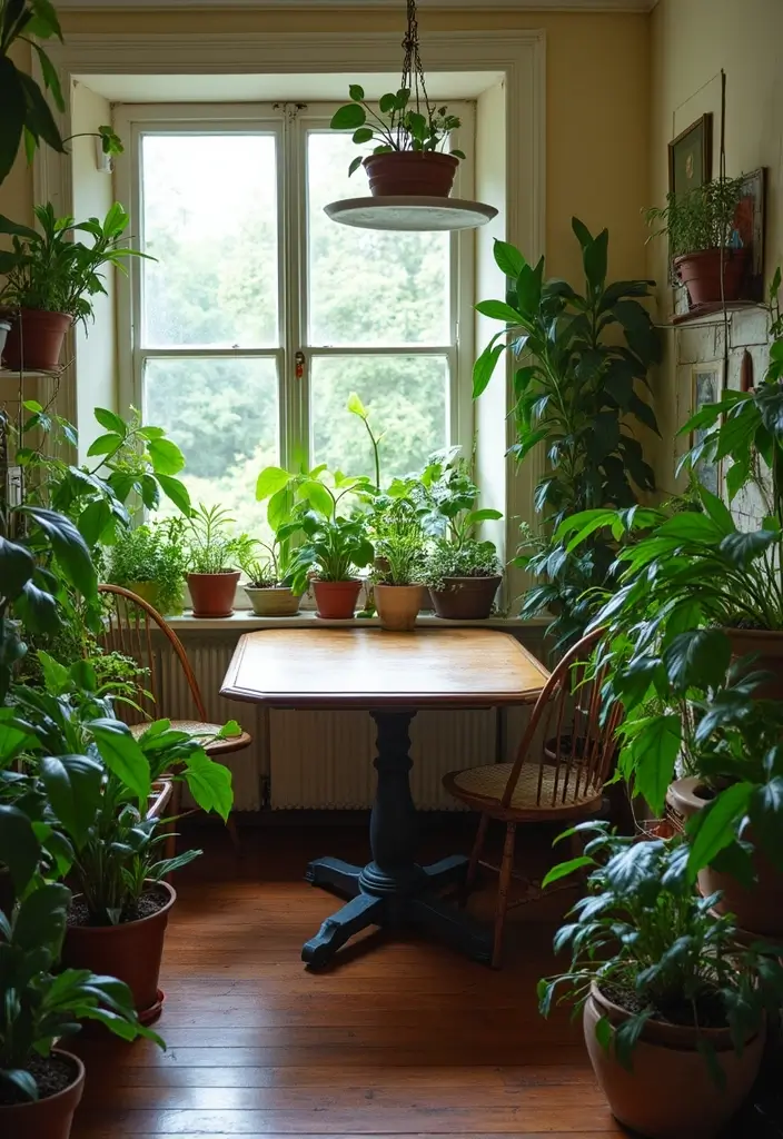 27 Vintage Dining Room Looks That Bring Back Charm - 10. Using Plants for a Fresh Look
