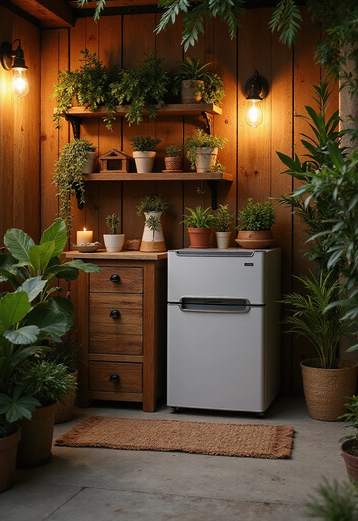 10 Basement Fridge Ideas for Convenient Extra Storage - 8. Outdoor-Inspired Basement Fridge