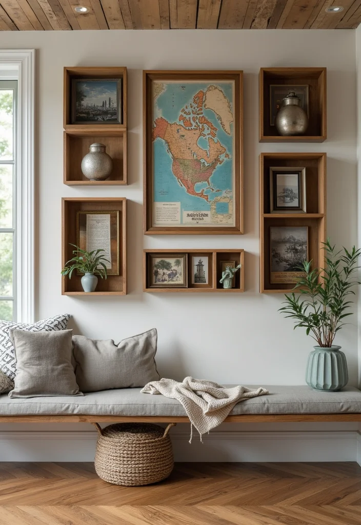 10 Basement Half Wall Ledge Ideas for Simple Functional Display - 10. Creative Display of Memorabilia