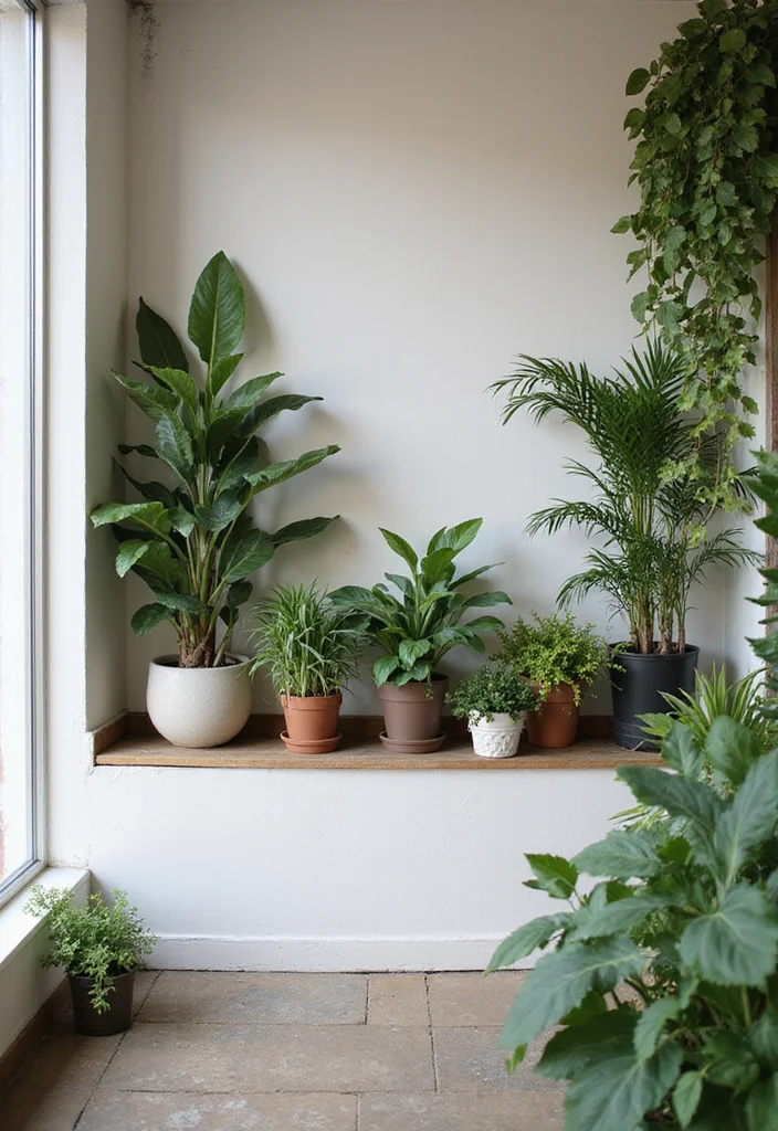 10 Basement Half Wall Ledge Ideas for Simple Functional Display - 4. Plants and Greenery