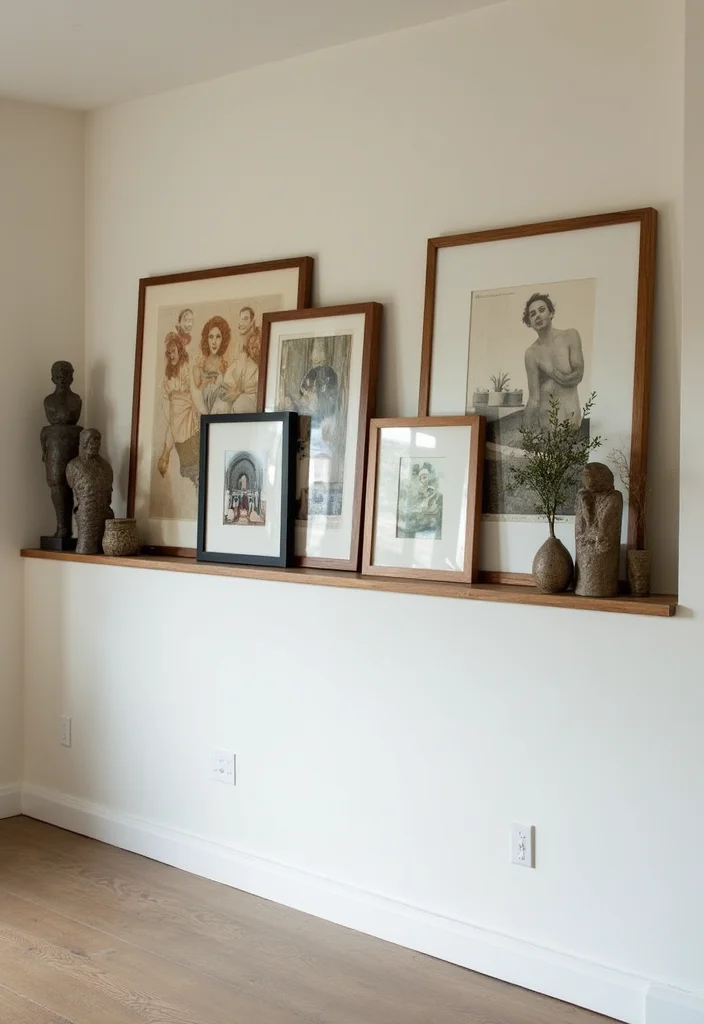 10 Basement Half Wall Ledge Ideas for Simple Functional Display - 5. Art and Framed Photos