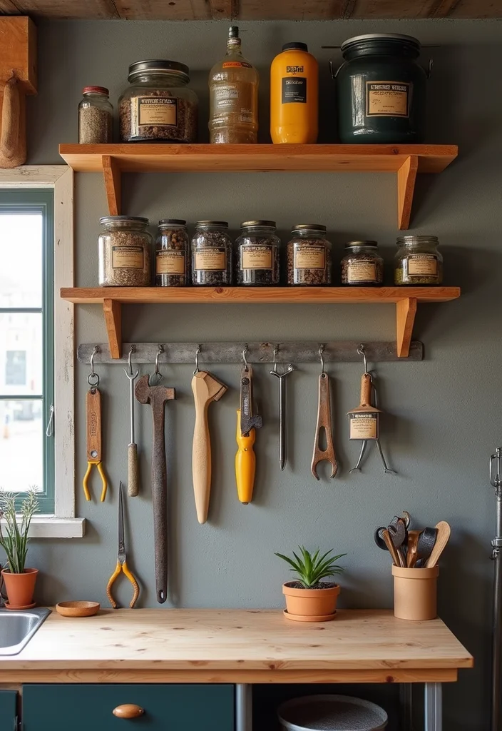 10 Basement Half Wall Ledge Ideas for Simple Functional Display - 8. Functional Tool Storage