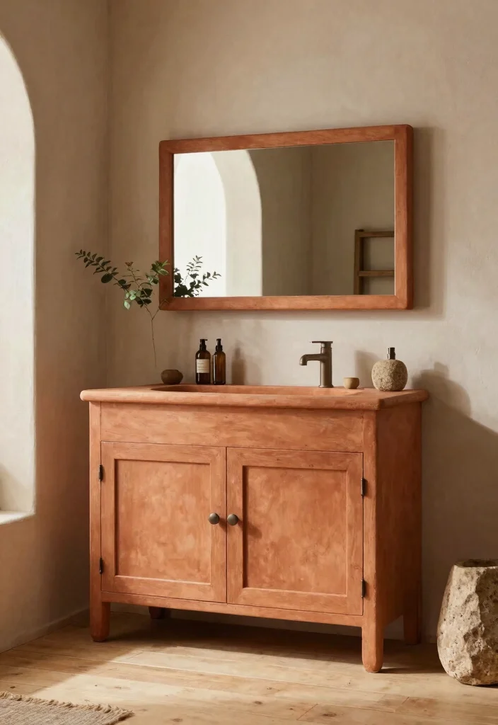 10 Best Bathroom Cabinet Paint Colors for a Fresh Updated Look 5 10 Best Bathroom Cabinet Paint Colors for a Fresh Updated Look - 7. Earthy Terracotta 1