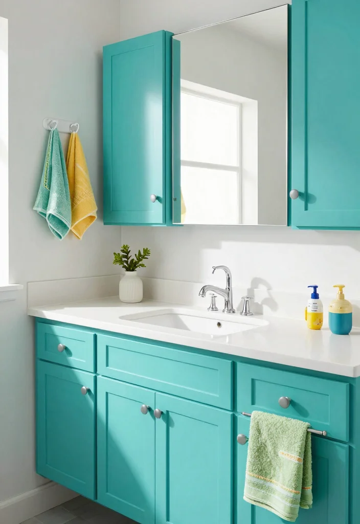 10 Best Bathroom Cabinet Paint Colors for a Fresh Updated Look 7 10 Best Bathroom Cabinet Paint Colors for a Fresh Updated Look - 9. Refreshing Aqua 1