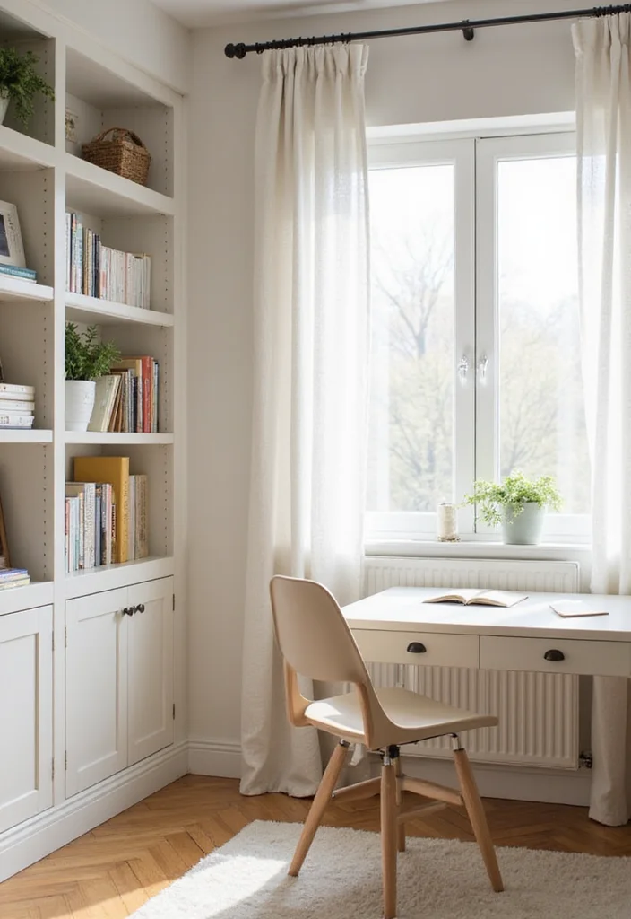 10 Billy Bookcase Office Ideas for Efficient Wall Storage - 9. Bright and Airy Workspace