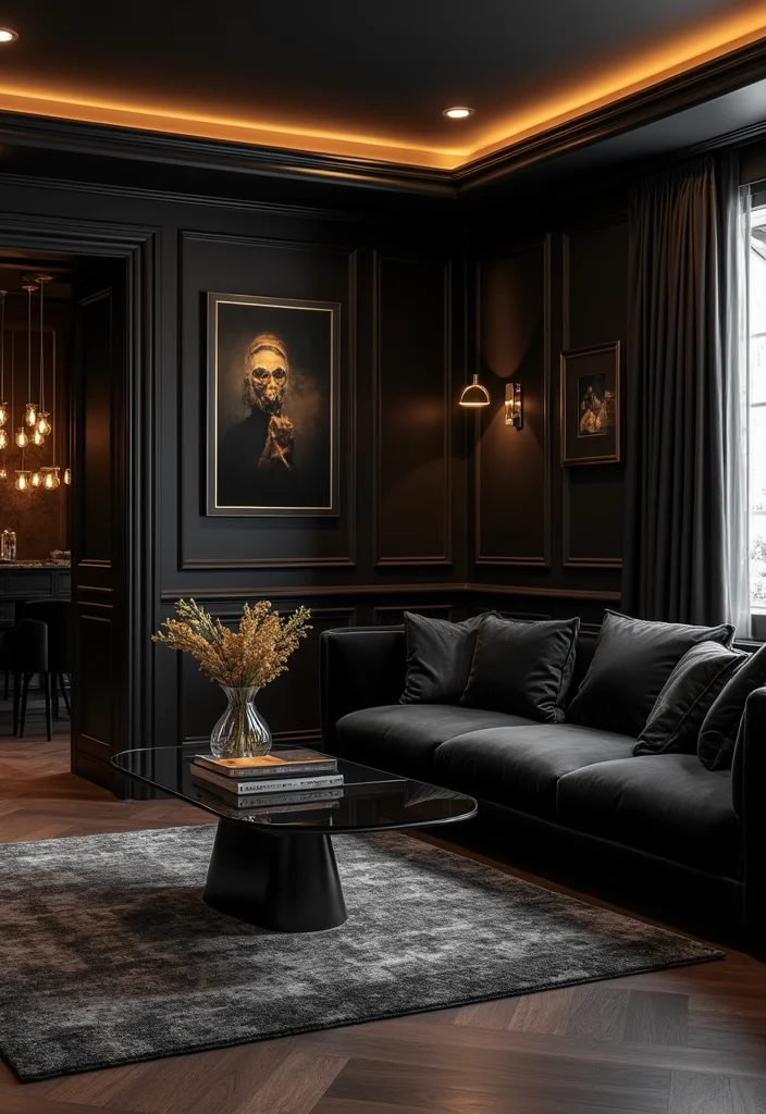 10 Black Basement Ideas for Bold Dramatic Style - 2. Luxurious Black Furniture