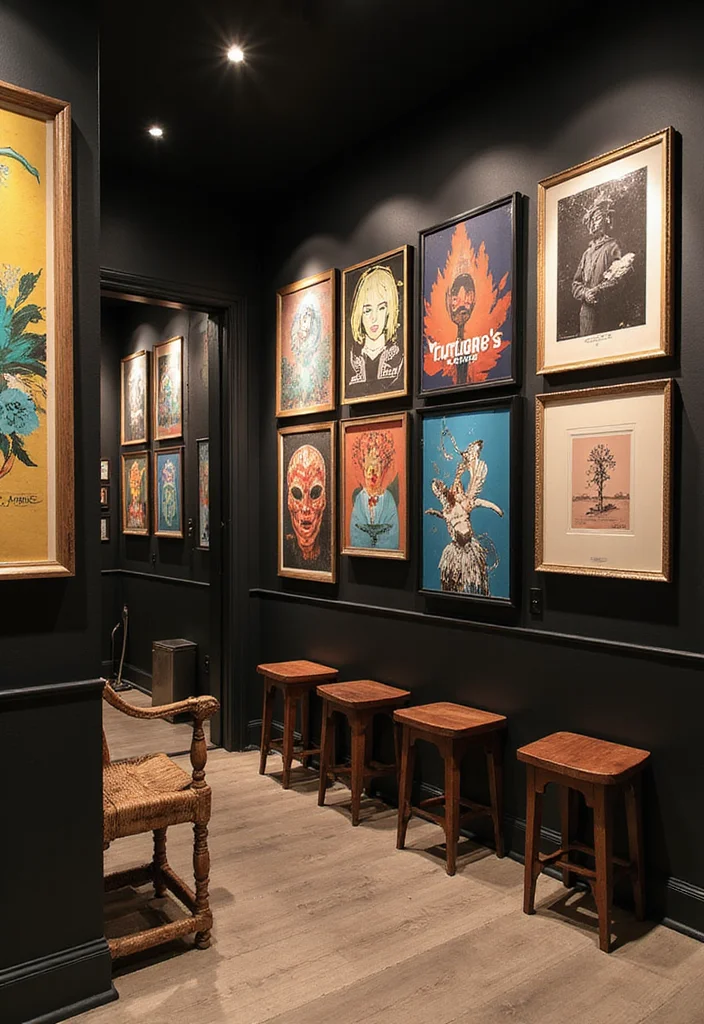 10 Black Basement Ideas for Bold Dramatic Style - 5. Bold Wall Art