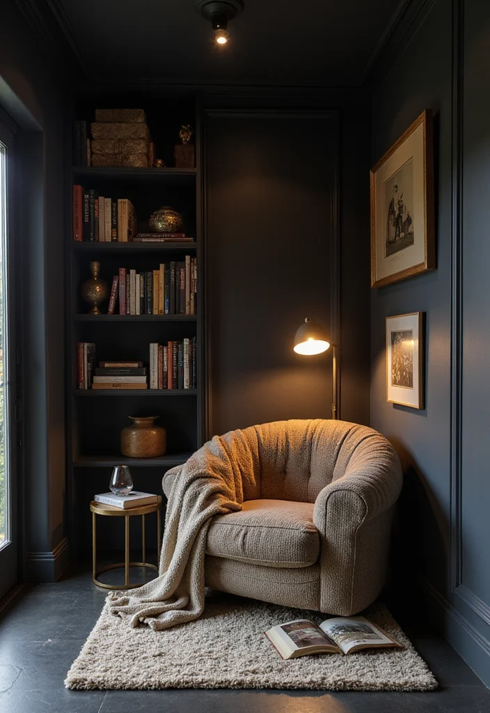 10 Black Basement Ideas for Bold Dramatic Style - 6. Cozy Reading Nook