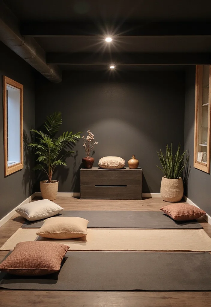 10 Black Ceiling Basement Ideas for Modern Industrial Depth - 6. Serene Yoga Retreat