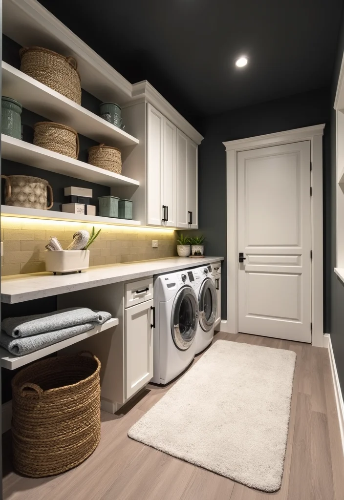 10 Black Ceiling Basement Ideas for Modern Industrial Depth - 7. Stylish Laundry Room