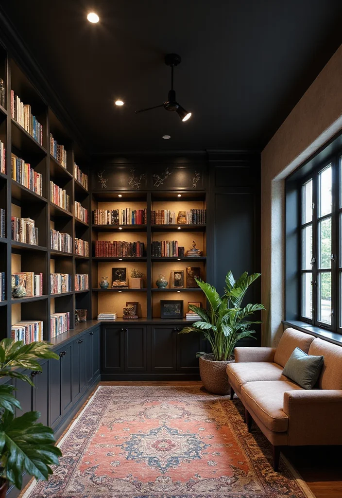 10 Black Ceiling Basement Ideas for Modern Industrial Depth - 8. Modern Library