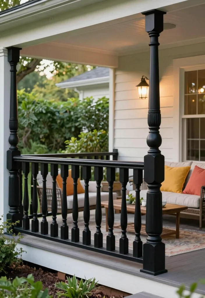 10 Black Porch Railing Ideas for a Bold Modern Porch Look - 2. Classic Baluster Design with a Modern Twist 1