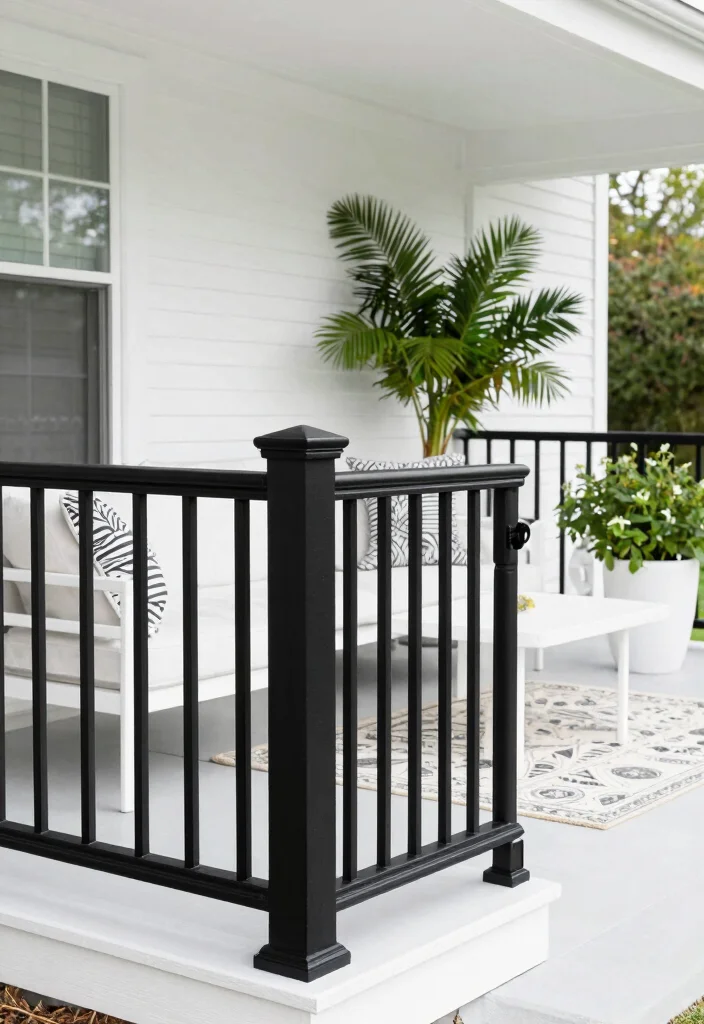 10 Black Porch Railing Ideas for a Bold Modern Porch Look - 4. Bold Black and White Contrast 1