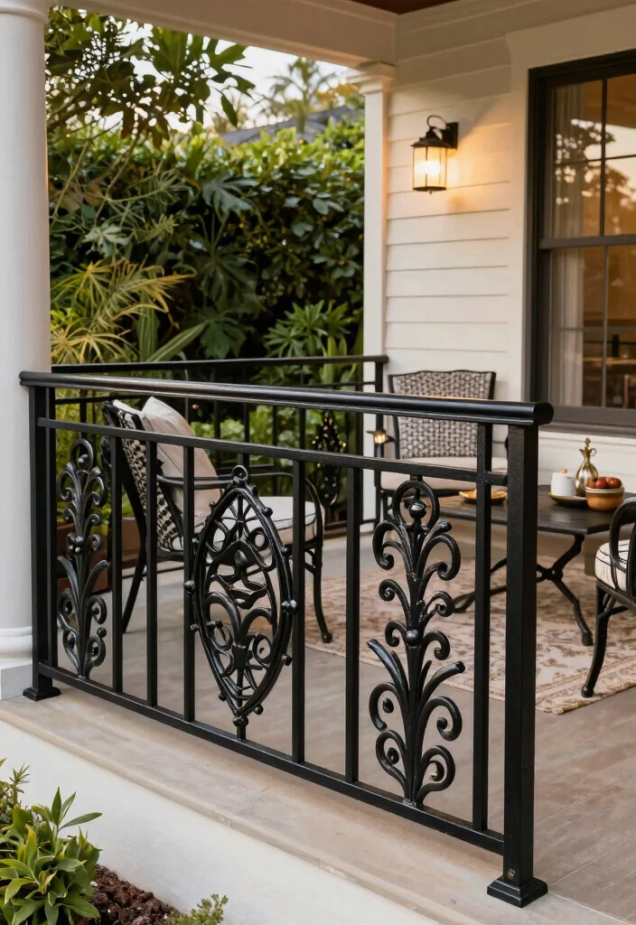 10 Black Porch Railing Ideas for a Bold Modern Porch Look - 7. Artistic Metalwork for Unique Flair 1