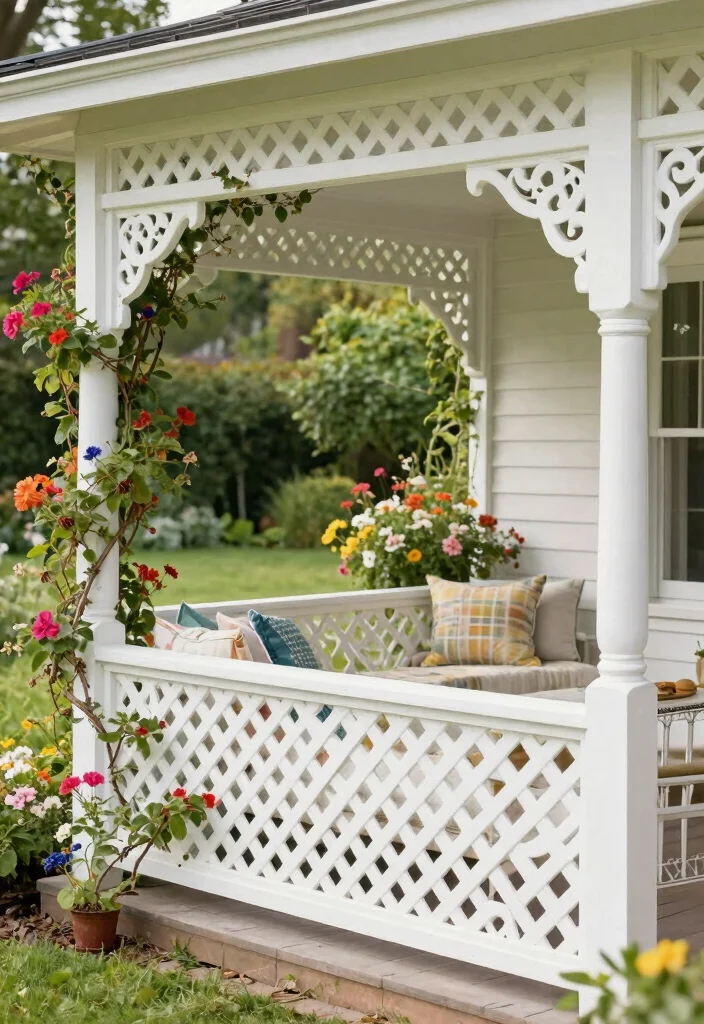 10 Cheap DIY Porch Railing Ideas That Look High End - 5. Decorative Lattice 1