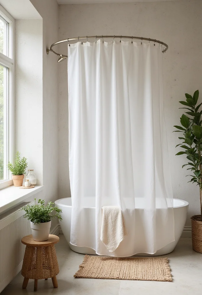 10 Clear Shower Curtain Ideas for Bright Open Bathroom Style - 9. Eco-Friendly Fabric Options
