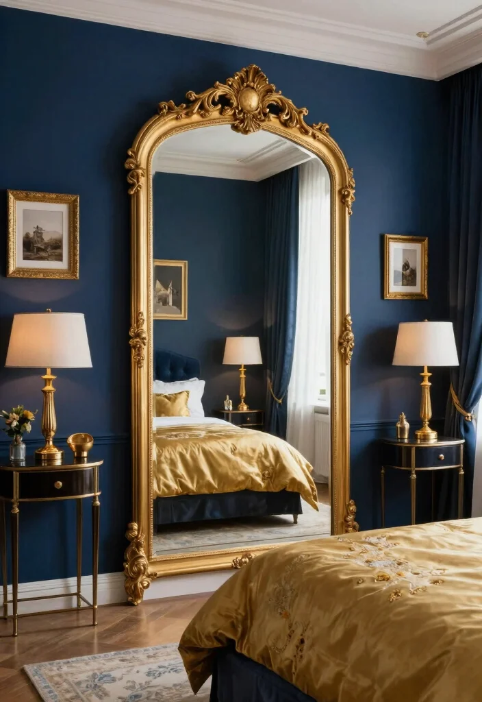 10 Dark Blue Bedroom Ideas Perfect for Couples Retreats - 2. Elegant Dark Blue with Gold Accents 1