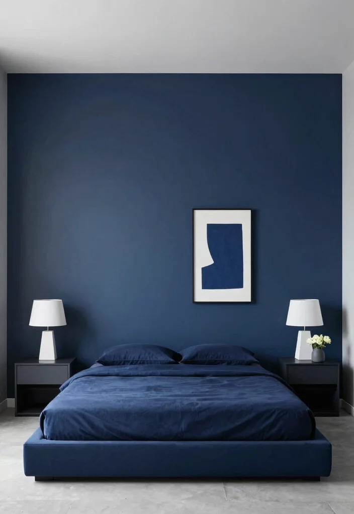 10 Dark Blue Bedroom Ideas Perfect for Couples Retreats - 6. Minimalist Blue Retreat 1