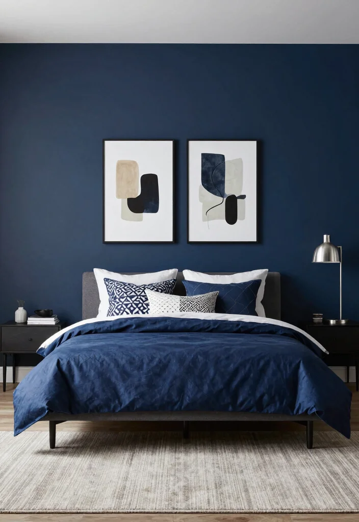10 Dark Blue Bedroom Ideas Perfect for Couples Retreats - 8. Contemporary Chic 1