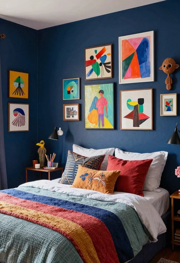 10 Dark Blue Bedroom Ideas Perfect for Couples Retreats - 9. Artistic Expression 1