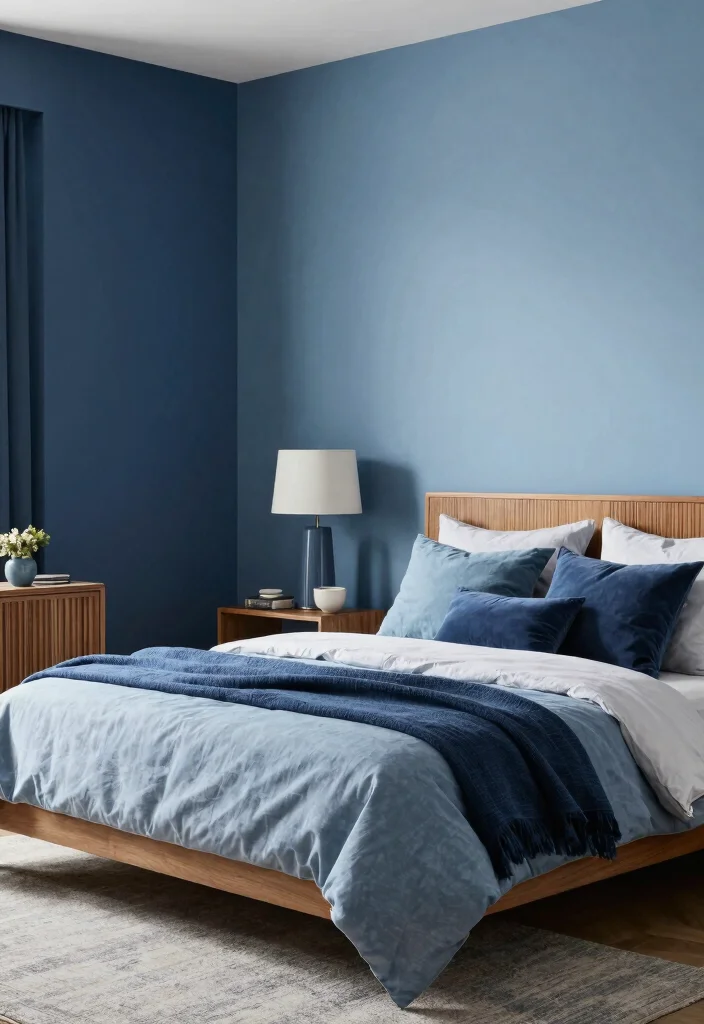 10 Dark Blue Bedroom Wall Ideas That Feel Calm and Stylish - 10. Contrasting Light and Dark Blues 1