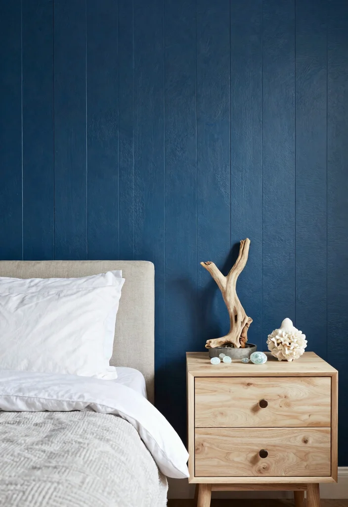 10 Dark Blue Bedroom Wall Ideas That Feel Calm and Stylish - 4. Ocean-Inspired Textured Panels 1