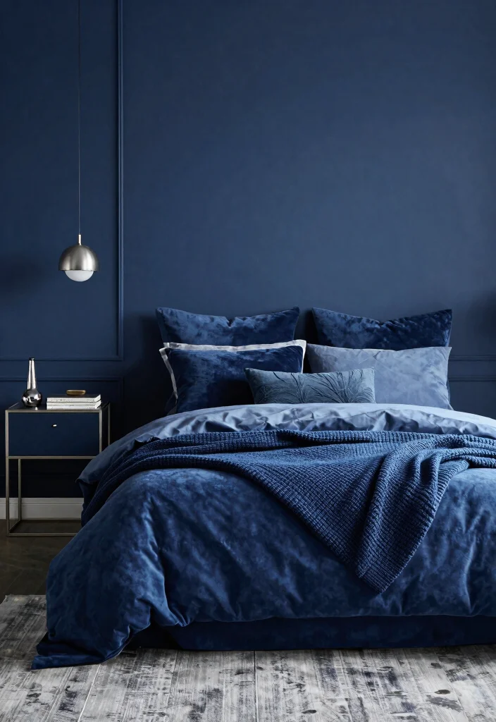 10 Dark Blue Bedroom Wall Ideas That Feel Calm and Stylish - 6. Monochromatic Blue Tones 1